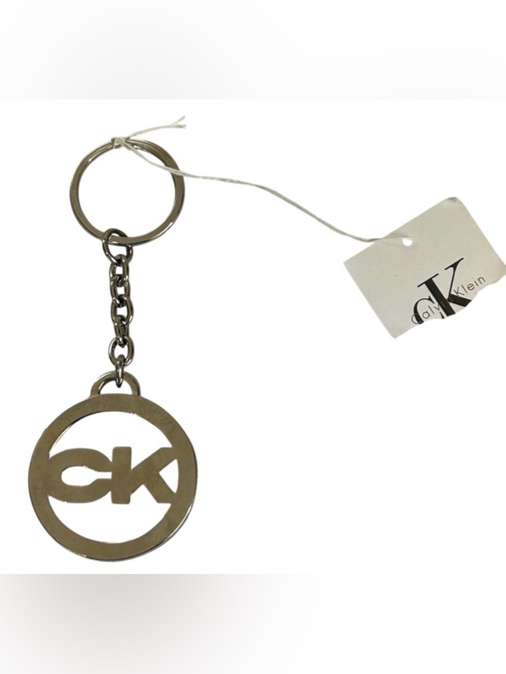 CALVIN KLEIN MONOGRAM LOGO KEY FOB SILVER TONE KEYCHAIN NEW UNISEX
